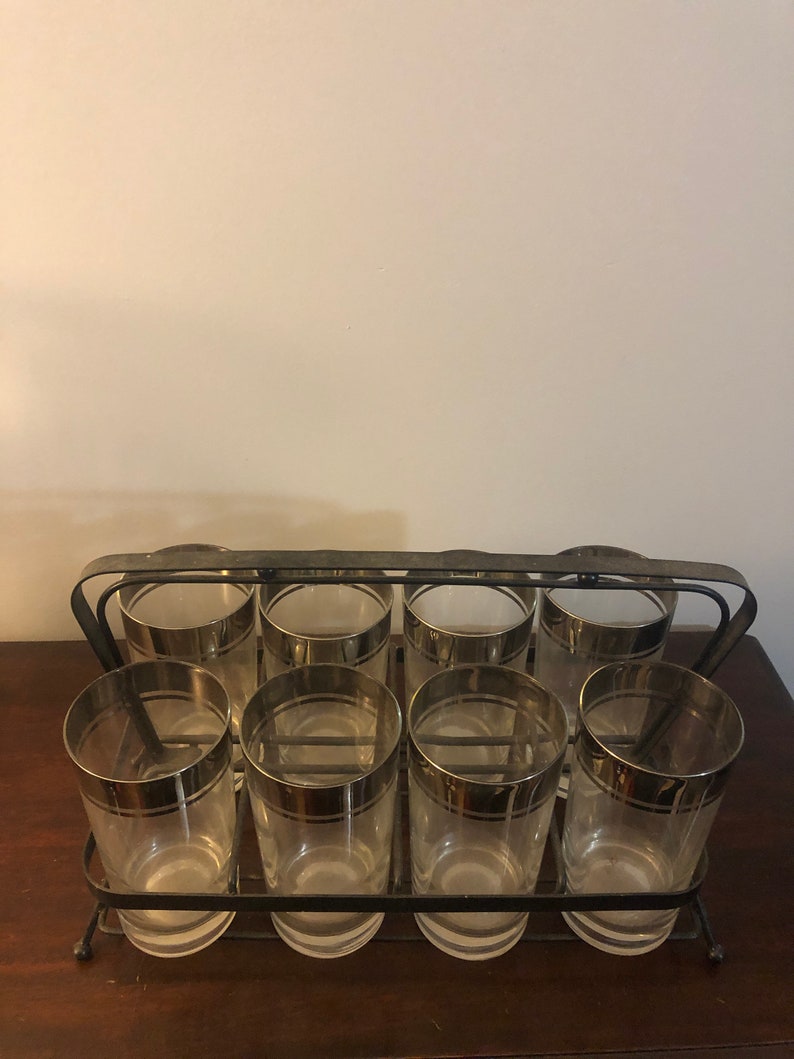 Vintage Drinking Glass Set W/ Caddy Etsy