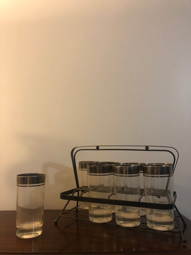 Vintage Drinking Glass Set W/ Caddy Etsy