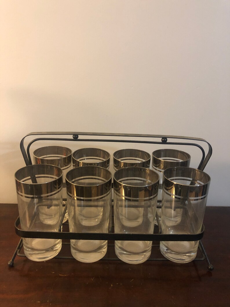 Vintage Drinking Glass Set W/ Caddy Etsy