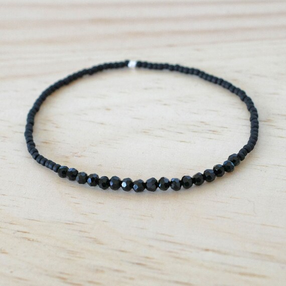 Black Bead Bracelet Bead Bracelet Black Bracelet Stretch Etsy