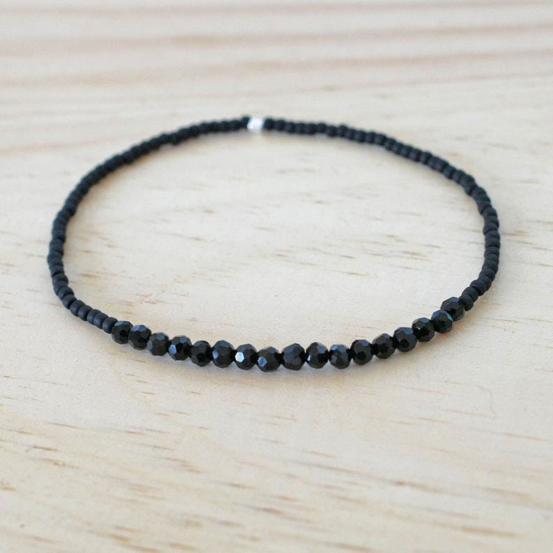 Black Bead Bracelet Bead Bracelet Black Bracelet Stretch Etsy