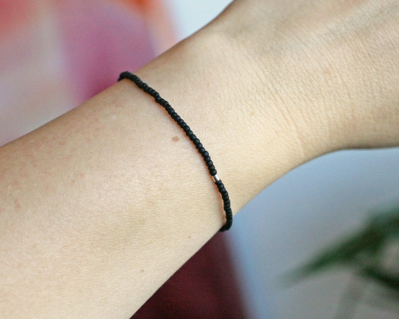 Black Bead Stretch Bracelet Layering Stretch Cord Bracelet Etsy