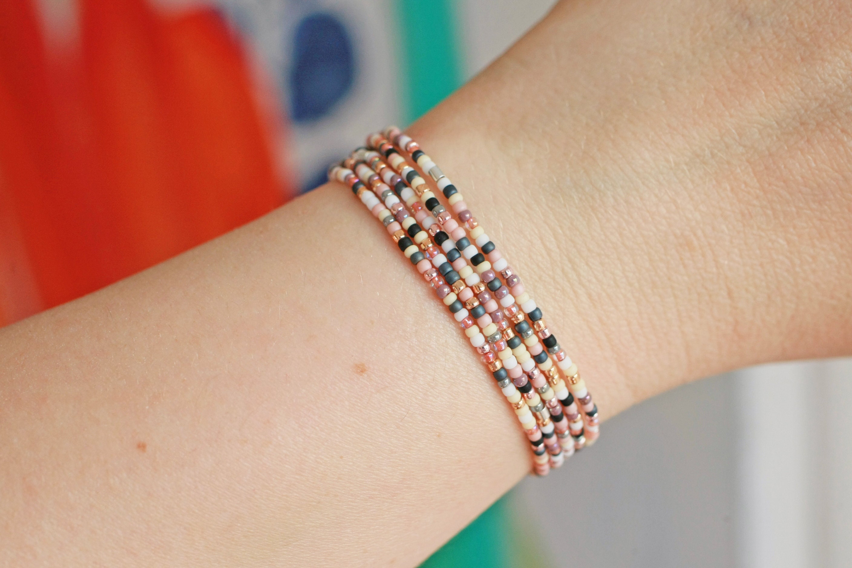 5 Small Bead Bracelet Set Seed Bead Stretch Cord Bracelets Etsy