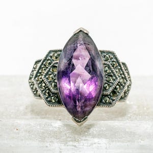 Vintage Judith Jack Markasit & Amethyst Ring Sterling Silber - Größe 7,5