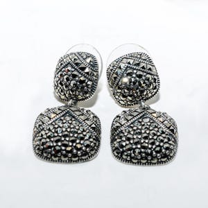 Judith Jack Sterling Marcasite Square Drop Earrings