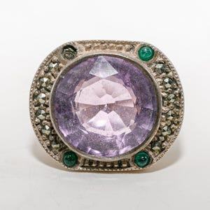 Vintage Judith Jack Ring aus Sterlingsilber mit Markasit und Amethyst - Größe 7,5
