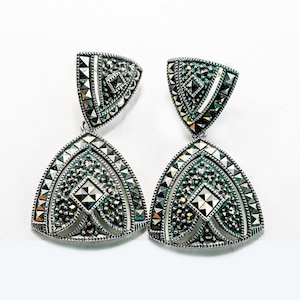 Vintage Judith Jack Sterling Silver Marcasite Art Deco Dangle Earrings