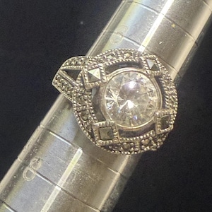 Sterling Silber Vintage Judith Jack Markasit & Cubic Zirkonia - Größe 7 Ring