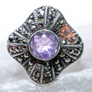 Vintage Judith Jack Sterling Silber Markasit & Amethyst Ring Größe 7,5