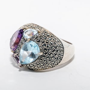 Großer Statement Ring -Judith Jack Markasit Amethyst / Topas Ring - Sterling Silber - Size 8