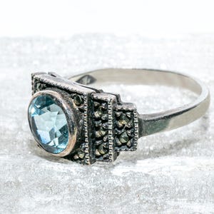 Vintage Ring von Judith Jack aus Sterlingsilber mit Markasit und Blautopas, Größe 58