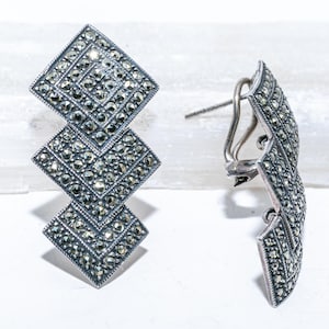 Beautiful Sterling Silver 925 Marcasite Dangle Earrings