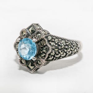 Sterling Silber Vintage Judith Jack Markasit & Topas Blumenring - Größe: 8
