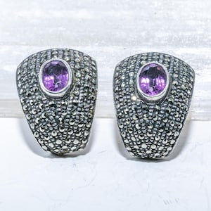 Amethyst, Sterling Silver, Marcasite Vintage Earrings by Judith Jack