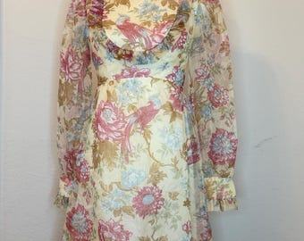 Mini poupée faite main VTG des années 70, robe prairie à volants, manches bouffantes Zimmermann Gunne Sax XS-S