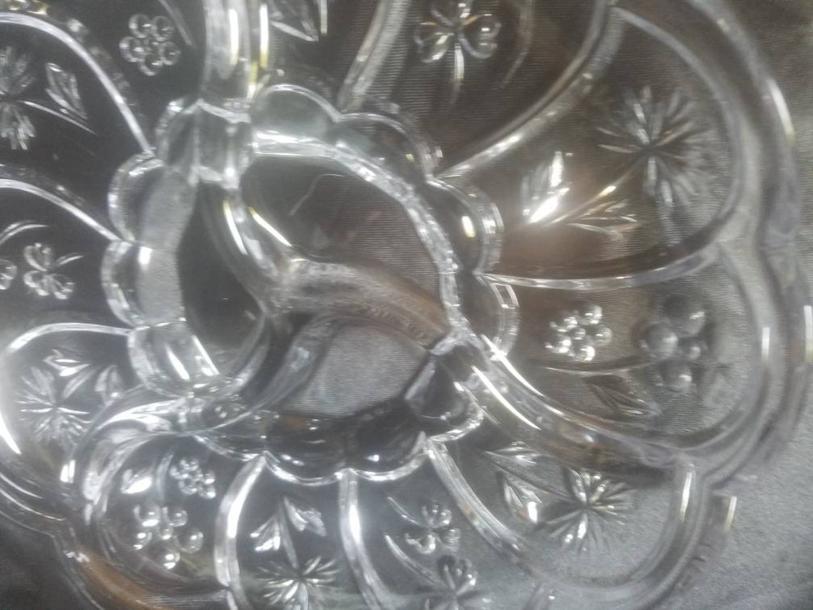 Beautiful Divided Crystal Dish with Floral Design Etsy