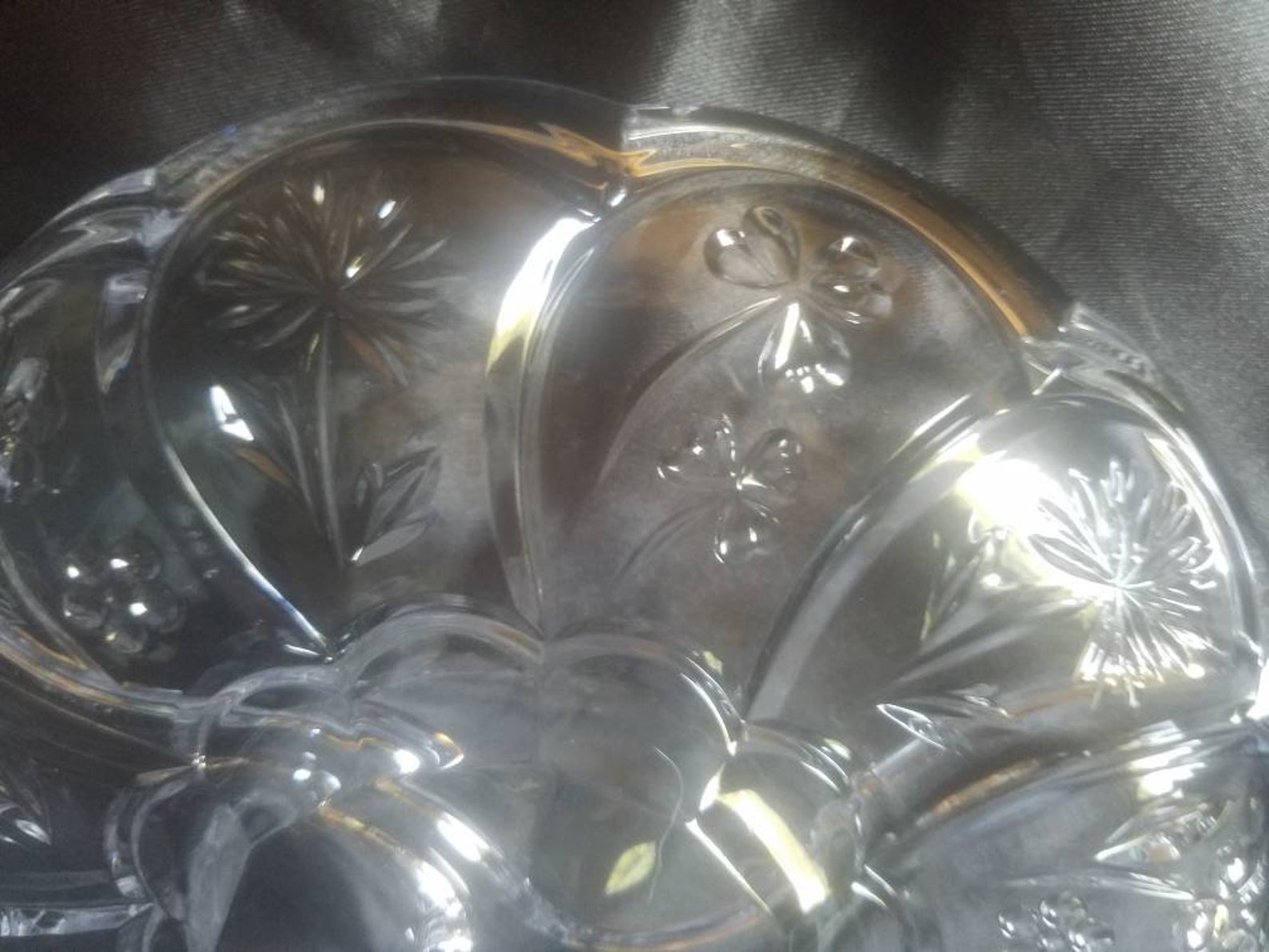 Beautiful Divided Crystal Dish With Floral Design Etsy