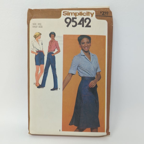 Simplicity 9542 Women's Back-Wrap Skirt, Straight Leg Pants or Shorts, & Shirt in Sz 20.5