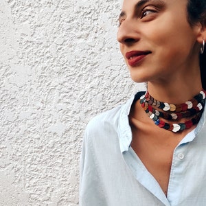 Leather Bib necklace , Handmade Necklace, Minimal Necklace