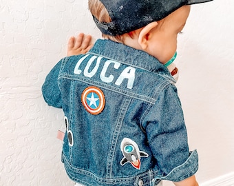 VÊTEMENTS PERSONNALISÉS POUR ENFANTS| Vestes Jean personnalisées pour garçons| Patchs brodés personnalisés pour enfants | Vestes Garçon | Vêtements personnalisés pour enfants