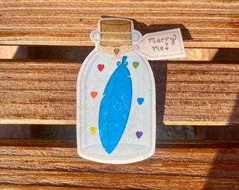 Harvest Moon/Story of Seasons Blue Feather Holographic Heart Bottle Sticker