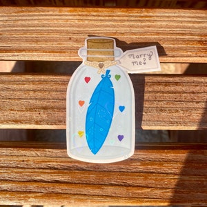 Harvest Moon/Story of Seasons Blue Feather Holographic Heart Bottle Sticker