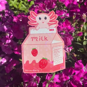 Holographic Strawberry Milk Axolotl Sticker