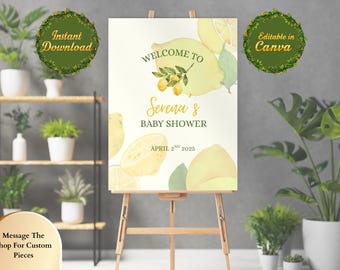 Lemon Baby Shower Welcome Sign Template Gender Neutral Baby Shower Lemon Squeeze