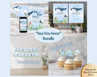 Sea You Bald Babyparty Bündel | Unter dem Meer Einladungsvorlage Meeresthema Willkommensschild Ozean Geburtstagsbanner Sea Life Decor