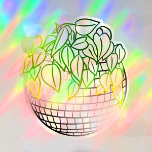 Disco Ball Planter Rainbow Suncatcher Decal | suncatcher sticker, rainbow maker decal, rainbow window decal