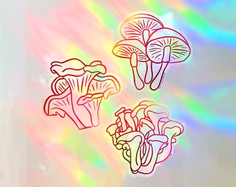 Mushroom Suncatchers (Set of 3) | suncatcher sticker, rainbow maker decal, rainbow window decal