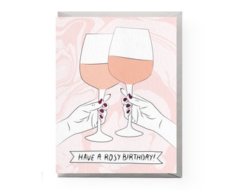 Carte d’anniversaire rosée | carte d’anniversaire de vin, carte d’anniversaire d’acclamations, carte pour l’amoureux de vin