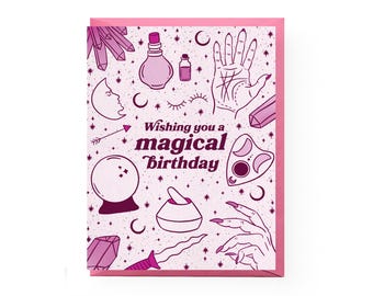 Magical Birthday Card | witch birthday card, magic birthday card, crystals birthday card