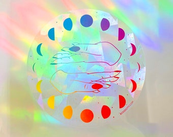 Moon Phases Rainbow Suncatcher Decal | suncatcher sticker, rainbow maker decal, rainbow window decal