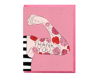 Tattoo Thank You Card | tattoo thanks, girl power thanks, feminist thank you card