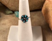 Native Ameican Zuni Needlepoint Turquoise and Sterling Silver Ring Size 6.5
