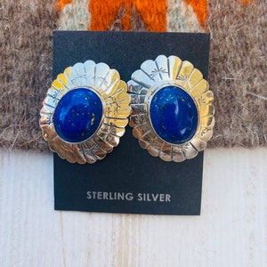 Native Ameican Navajo Sterling Silver & Lapis Concho Post Earrings