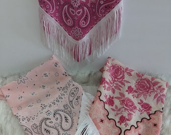 Pink Fringe bandana accessory, the perfect Western bandana for girls trip, Nashville, Girls night out, Country Concert / Cosmic Cowgirl