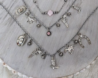 Cowgirl Charm Necklaces. Western Cowgirl Necklace. Custom charm Necklace