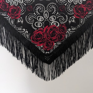 Black and Red Rose Fringe bandana accessory, the perfect Western bandana for girls trip, Nashville, Girls night out, Country Concert