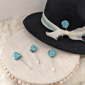 Turquoise Stone Stick Pins. Add to your favorite hat, fedora or beanie. Western Brooch/ Hat Pin/ Lapel Pin