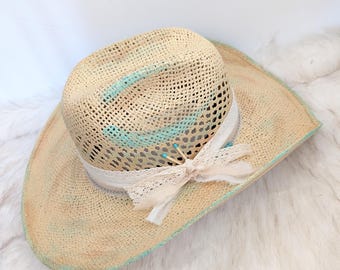 Sommar Cowgirl Stråhatt / Cowgirl Strandhatt / Cowgirlhatt / Anpassad Cowgirlhatt