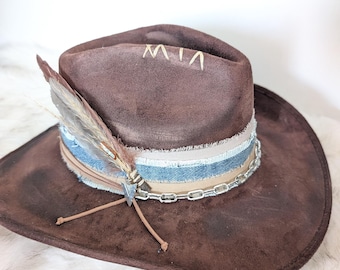 Rustieke rebelse cowboyhoed/country concerthoed/verontruste cowboyhoed