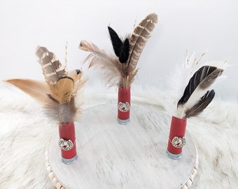 Hat Pins! Shotgun Shell and Feather Hat pin. Hat Accessory/Western Brooch/Hat Pin/Hat Jewelry/ Shotgun shell boutonniere