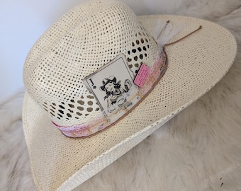 Summer Cowgirl Straw Hat / Cowgirl Beach Hat / Cowgirl Hat/ Custom Cowgirl Hat