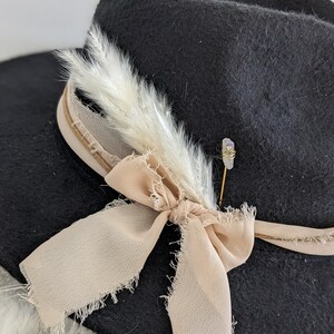 Custom Quartz Hat Band. Chiffon Ribbon, Suede Cord, Boho Feather and Quartz Pin. Add to your favorite Hat Hat Accessory/Hat Pin/Hat Tack image 3