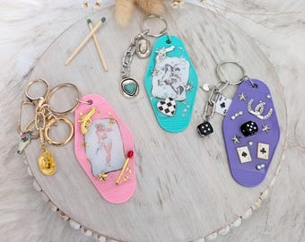 Western boho motel keychain/ Western Purse charm/