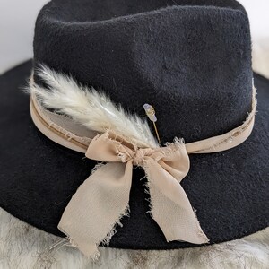 Custom Quartz Hat Band. Chiffon Ribbon, Suede Cord, Boho Feather and Quartz Pin. Add to your favorite Hat Hat Accessory/Hat Pin/Hat Tack image 4