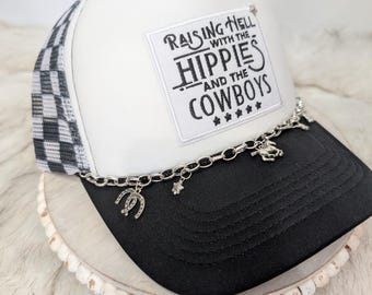 Cowboy trucker hat / Raising Hell Trucker hat / Country Concert Hat/ Girls Trip Hat/ Western Trucker Hat