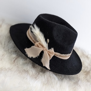 Custom Quartz Hat Band. Chiffon Ribbon, Suede Cord, Boho Feather and Quartz Pin.  Add to your favorite Hat ! Hat Accessory/Hat Pin/Hat Tack